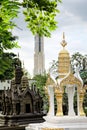 Close up shot of small temple model of buddhist spirit house in