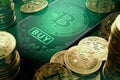 Close-up shot on a smartphone screen with Bitcoin image and big BUY button on the display. Bitcoin buy opportunities concept. 3D