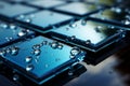 Close-Up Shot of Solar Panel Texture on Rooftop with Sunlight Reflection, Renewable Energy Concept