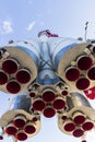 Close up shot of the space rocket engine nozzles. Astronautics Royalty Free Stock Photo