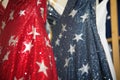 close-up shot of spangled dresses for ballroom dancing