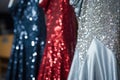 close-up shot of spangled dresses for ballroom dancing