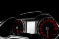 Close up shot of a speedometer in a car. Car dashboard. Dashboard details with indication lamps.Car instrument panel. Dashboard wi Royalty Free Stock Photo