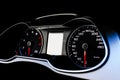 Close up shot of a speedometer in a car. Car dashboard. Dashboard details with indication lamps.Car instrument panel. Dashboard wi Royalty Free Stock Photo