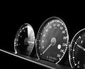 Close up shot of a speedometer in a car. Car dashboard. Dashboard details with indication lamps.Car instrument panel. Dashboard wi Royalty Free Stock Photo