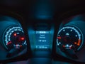 Close up shot of a speedometer and interior modern car console Royalty Free Stock Photo