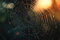 A close-up shot of a spider web with tiny water droplets glistening on its surface Royalty Free Stock Photo