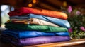 Close-up shot of a stack of colorful clothes Royalty Free Stock Photo