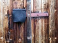 Close up shot of a stained wooden old door - perfect for a background Royalty Free Stock Photo