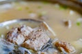 Close up shot of steamed fish soup