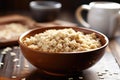 close-up shot of a steaming bowl of whole grain oatmeal