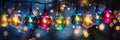 close-up shot of a string of fairy Christmas lights with various colors, capturing the delicate glow of each bulb Royalty Free Stock Photo