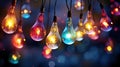 close-up shot of a string of fairy Christmas lights with various colors, capturing the delicate glow of each bulb Royalty Free Stock Photo