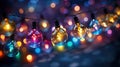 close-up shot of a string of fairy Christmas lights with various colors, capturing the delicate glow of each bulb Royalty Free Stock Photo