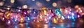 close-up shot of a string of fairy Christmas lights with various colors, capturing the delicate glow of each bulb Royalty Free Stock Photo