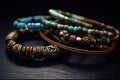 Close-up shot of stylish accessories like bracelets Royalty Free Stock Photo