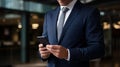 A close-up shot of a successful businessman or entrepreneur looking confident and determined as th