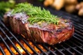 close up shot of a succulent asado steak on the grill