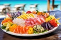 close-up shot of a sushi platter at a beach resort Royalty Free Stock Photo