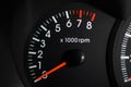 Close-up shot of the tachometer in the car. Car dashboard