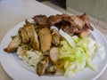 Close up shot of Taiwanese style fried chicken and pork meal