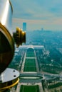 a close up of a telescope near a cityscape Royalty Free Stock Photo