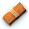 Close up shot of a textured orange rectangular object with a beige band around the center on white Royalty Free Stock Photo