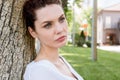 close-up shot of thoughtful young woman