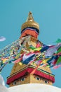 The close-up shot to the eye of the Boudhanath Stupa