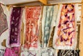 Close up shot of traditional handmade scarves