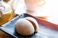 Traditional Japanese dessert Mochi on the plate Royalty Free Stock Photo