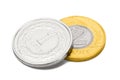 Close up shot of two coins representing Polish national currency - Zloty Royalty Free Stock Photo