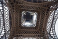 Close-up shot from under the Eiffel Tower. Eiffel tower from below. Royalty Free Stock Photo