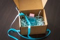 Close up shot of the unwrapped gift box . Celebration Royalty Free Stock Photo