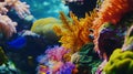 A close-up shot of a vibrant coral reef