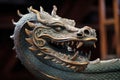 close-up shot of a viking ships ornate dragon head prow