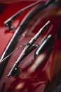 Vintage screen wiper on a car`s windshield