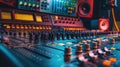 A close-up shot of a vintage soundboard with many knobs and controls Royalty Free Stock Photo