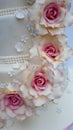 Close up shot of vintage sugar roses on a wedding cake Royalty Free Stock Photo