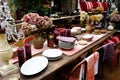 Close up shot of vintage table with crockery Royalty Free Stock Photo