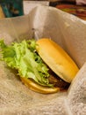 Close up shot of a wagyu burger with some lettuce Royalty Free Stock Photo