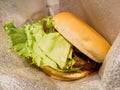 Close up shot of a wagyu burger with some lettuce Royalty Free Stock Photo