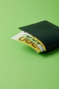 close-up shot of wallet with euro banknotes on green surface Royalty Free Stock Photo