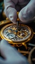 close-up shot of watch being repaired by gloved