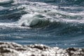 Close up shot of waves in the rocky coast of Mediterranean sea during summer Royalty Free Stock Photo