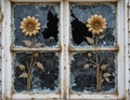 Broken Window with Floral Ornament Royalty Free Stock Photo