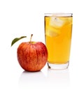 Close-up shot wet whole red apple juice ice cubes isolated Royalty Free Stock Photo