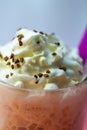 Close up shot of whipped cream with bits of instant coffee on to Royalty Free Stock Photo