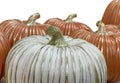 Close up shot of artificial pumpkins against white background