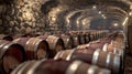 Wine barrels in a stone cellar Royalty Free Stock Photo
